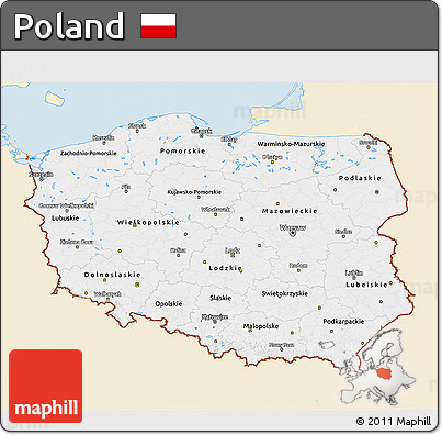 Classic Style 3D Map of Poland, single color outside