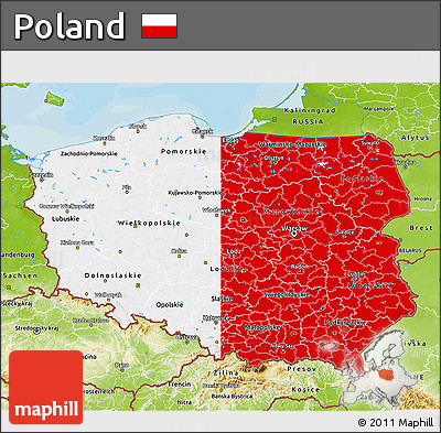 Flag 3D Map of Poland, physical outside, bathymetry sea, flag aligned to the middle