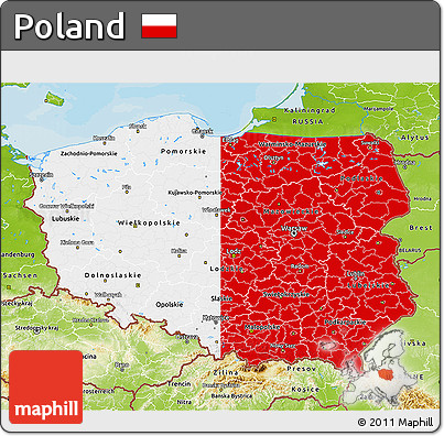 Flag 3D Map of Poland, physical outside, bathymetry sea, flag aligned to the middle
