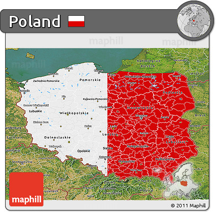 Flag 3D Map of Poland, satellite outside, flag rotated