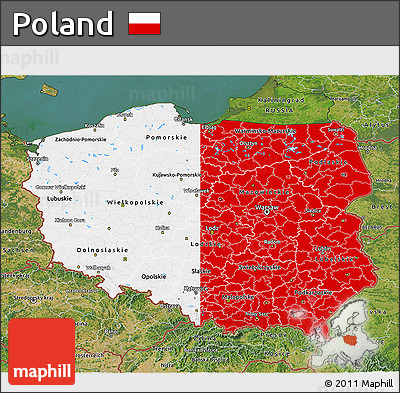 Flag 3D Map of Poland, satellite outside, flag rotated