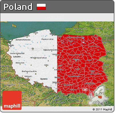 Flag 3D Map of Poland, satellite outside, flag rotated