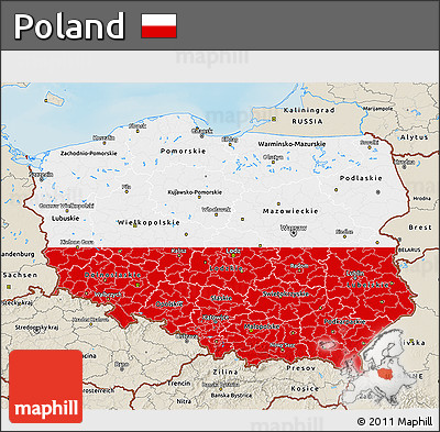 Flag 3D Map of Poland, shaded relief outside