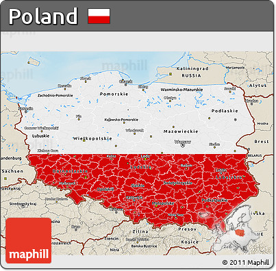 Flag 3D Map of Poland, shaded relief outside