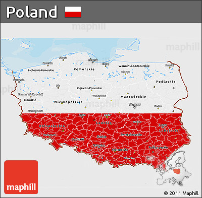 Flag 3D Map of Poland, single color outside, bathymetry sea, shaded relief sea