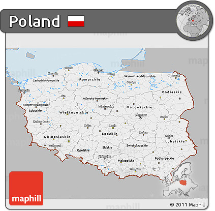 Gray 3D Map of Poland, single color outside