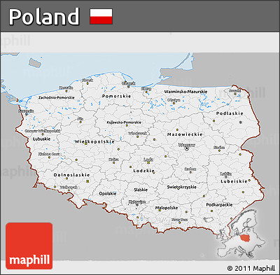 Gray 3D Map of Poland, single color outside