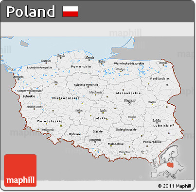 Gray 3D Map of Poland, single color outside