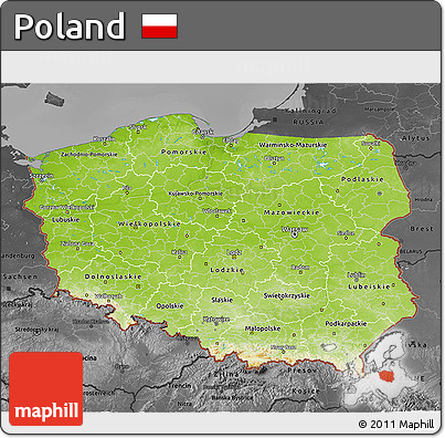 Physical 3D Map of Poland, darken, desaturated