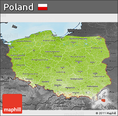 Physical 3D Map of Poland, darken, desaturated, land only