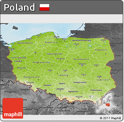 Physical 3D Map of Poland, darken, desaturated, land only