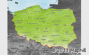Physical 3D Map of Poland, darken, desaturated, land only