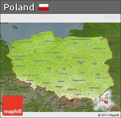 Physical 3D Map of Poland, darken