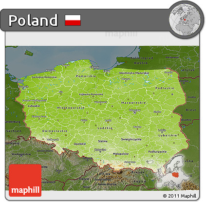 Physical 3D Map of Poland, darken