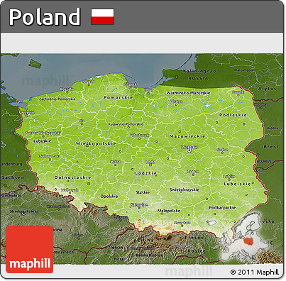 Physical 3D Map of Poland, darken