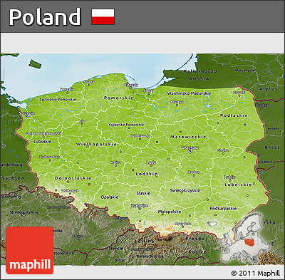 Physical 3D Map of Poland, darken, land only