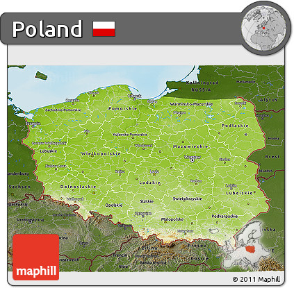 Physical 3D Map of Poland, darken, land only
