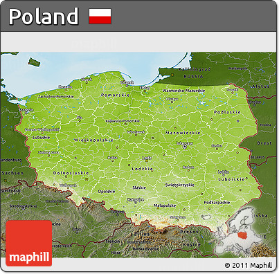 Physical 3D Map of Poland, darken, land only