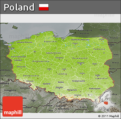 Physical 3D Map of Poland, darken, semi-desaturated