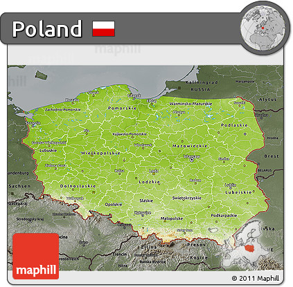 Physical 3D Map of Poland, darken, semi-desaturated