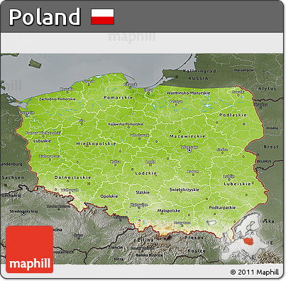 Physical 3D Map of Poland, darken, semi-desaturated
