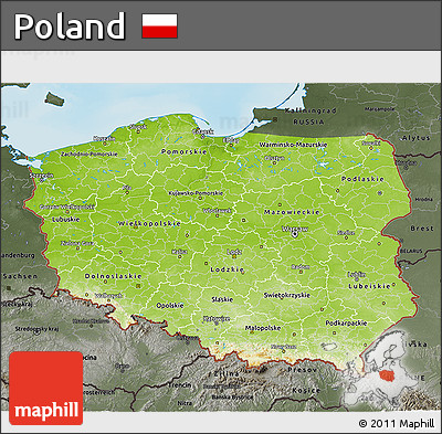 Physical 3D Map of Poland, darken, semi-desaturated, land only