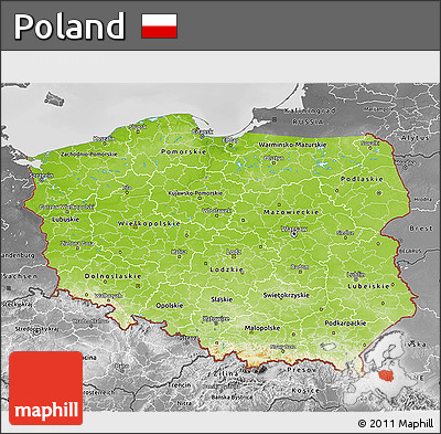 Physical 3D Map of Poland, desaturated