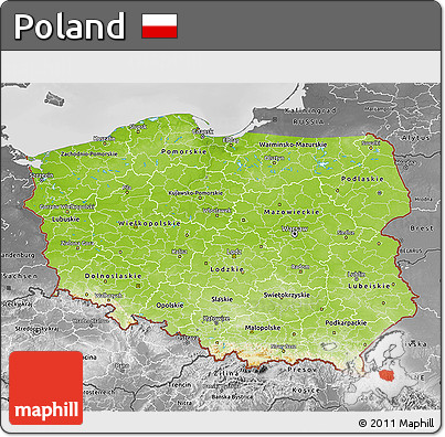 Physical 3D Map of Poland, desaturated