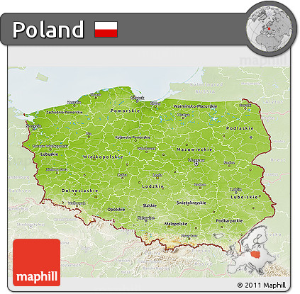Physical 3D Map of Poland, lighten