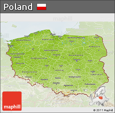 Physical 3D Map of Poland, lighten