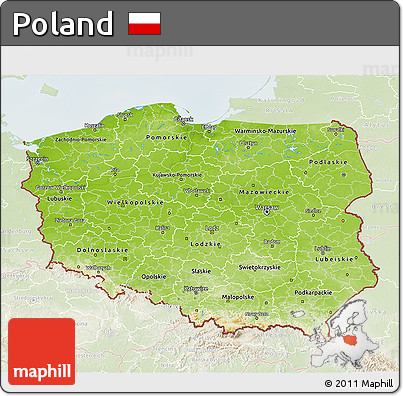 Physical 3D Map of Poland, lighten