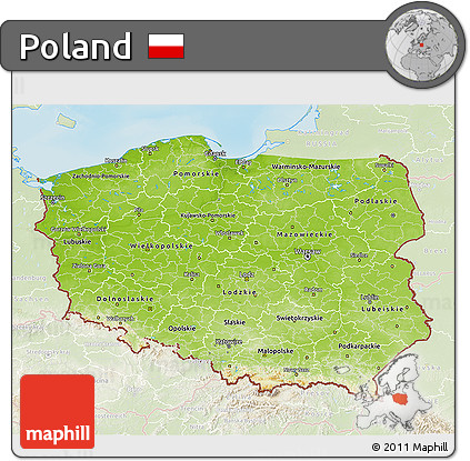 Physical 3D Map of Poland, lighten, land only
