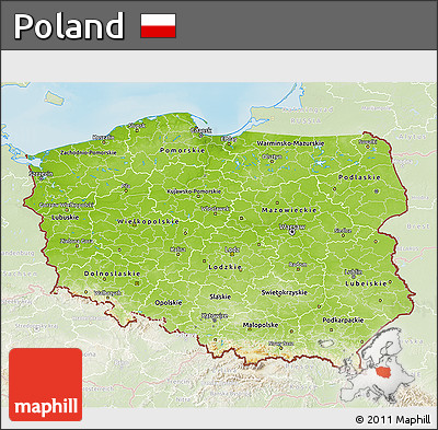 Physical 3D Map of Poland, lighten, land only