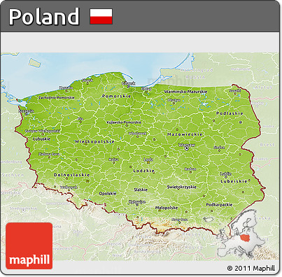 Physical 3D Map of Poland, lighten, land only