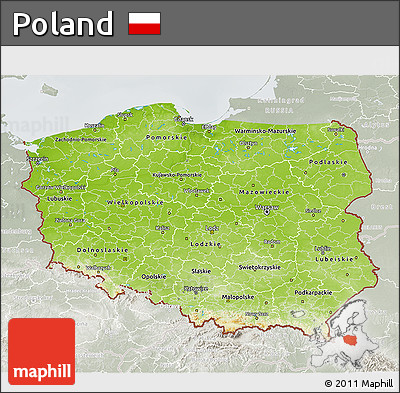 Physical 3D Map of Poland, lighten, semi-desaturated