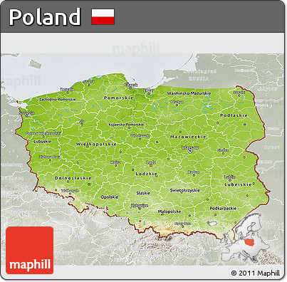 Physical 3D Map of Poland, lighten, semi-desaturated