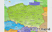 Physical 3D Map of Poland, political shades outside
