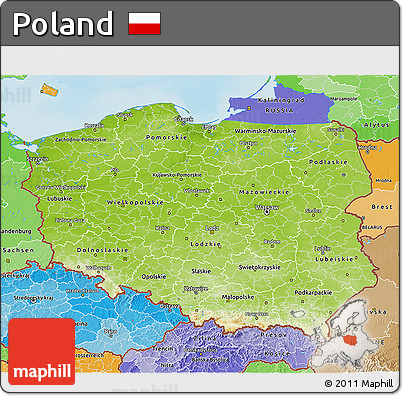 Physical 3D Map of Poland, political shades outside, shaded relief sea