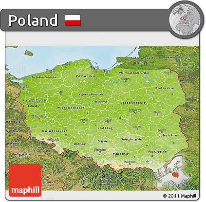 Physical 3D Map of Poland, satellite outside, shaded relief sea