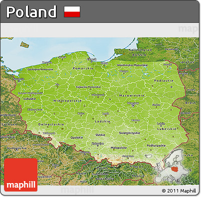 Physical 3D Map of Poland, satellite outside, shaded relief sea