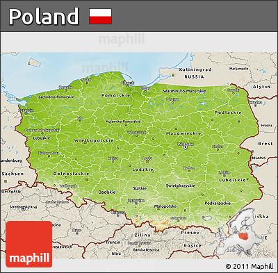 Physical 3D Map of Poland, shaded relief outside