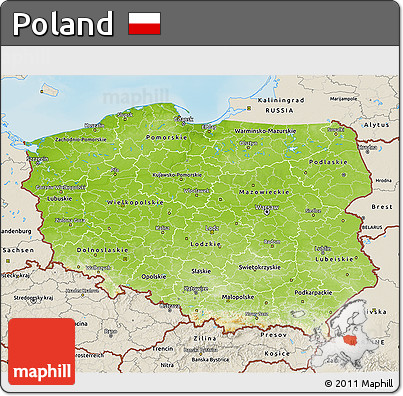 Physical 3D Map of Poland, shaded relief outside