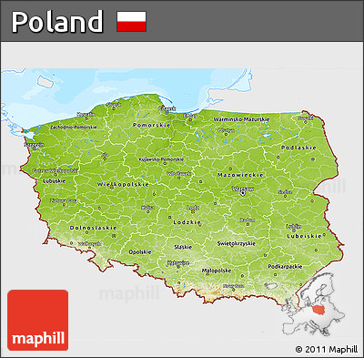 Physical 3D Map of Poland, single color outside, bathymetry sea