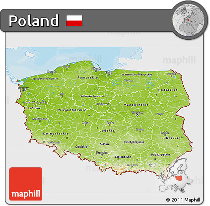 Physical 3D Map of Poland, single color outside, bathymetry sea, shaded relief sea