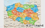 Political 3D Map of Poland, shaded relief outside