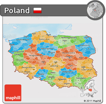 Political 3D Map of Poland, single color outside, shaded relief sea