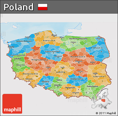 Political 3D Map of Poland, single color outside, shaded relief sea