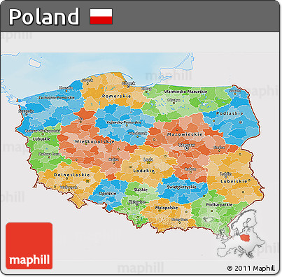 Political 3D Map of Poland, single color outside, shaded relief sea
