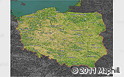 Satellite 3D Map of Poland, darken, desaturated, land only