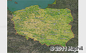 Satellite 3D Map of Poland, darken, semi-desaturated, land only